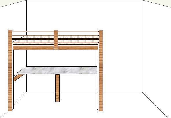 Front loft bed railing assembly